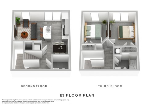 Floor plan for 2 beds, 1.5 baths, 958 sqft